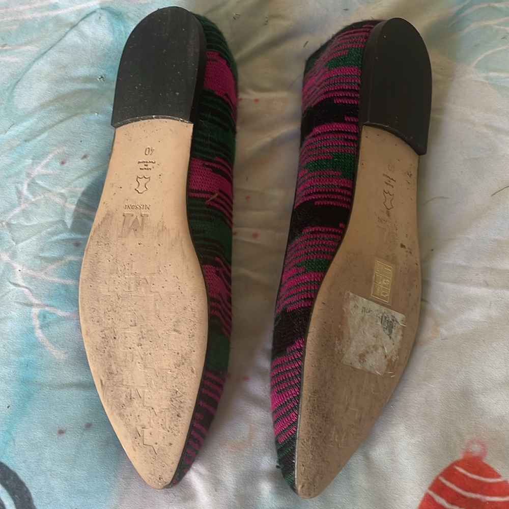 Missoni pink green black point flats 40 wool leather - Picture 2 of 7